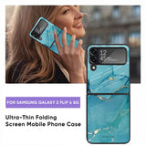 Blue Golden Glitter Glass Case for Samsung Galaxy Z Flip4 5G