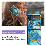 Turquoise Geometrical Marble Glass Case for Samsung Galaxy Z Flip4 5G