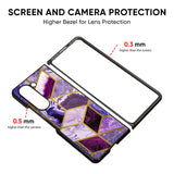 Purple Rhombus Marble Glass Case for Samsung Galaxy Z Fold5 5G