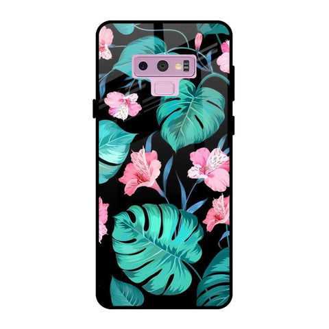 Tropical Leaves & Pink Flowers Samsung Galaxy Note 9 Glass Back Cover Online
