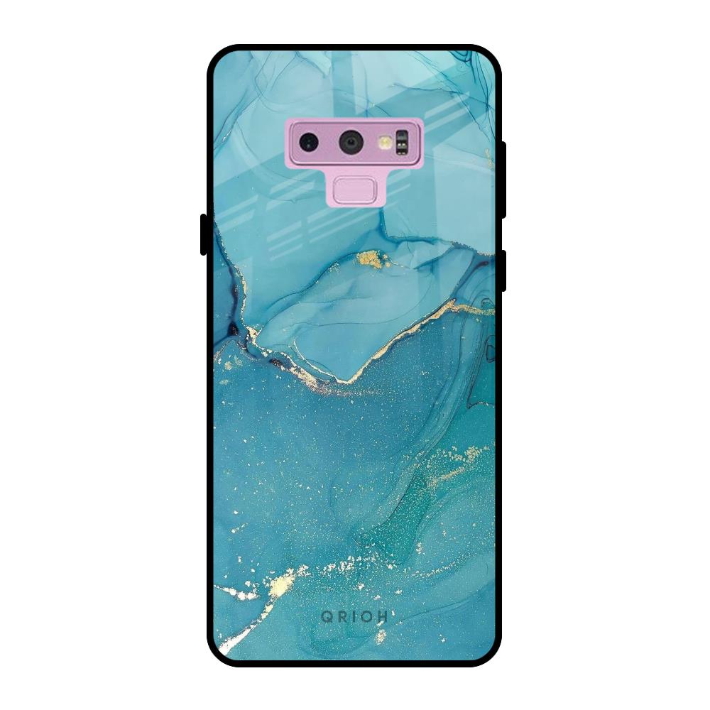 Blue Golden Glitter Samsung Galaxy Note 9 Glass Back Cover Online