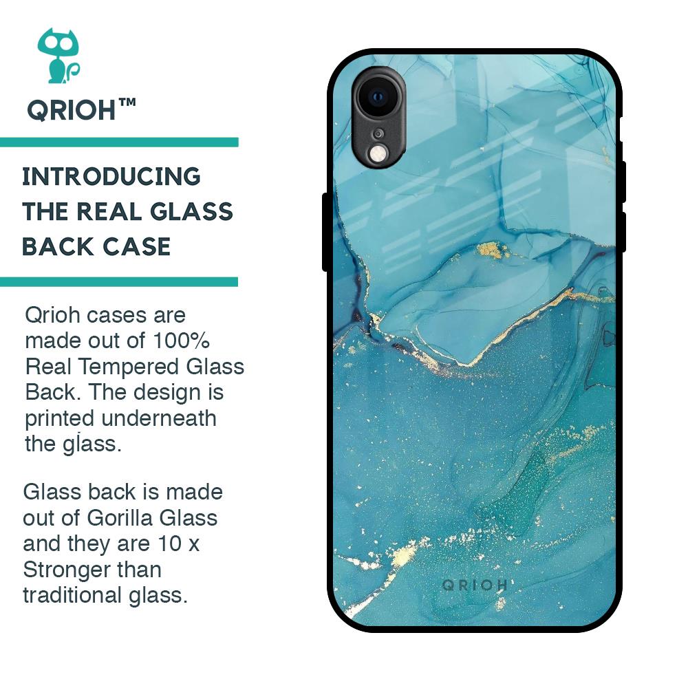Blue Golden Glitter Glass Case for iPhone XR