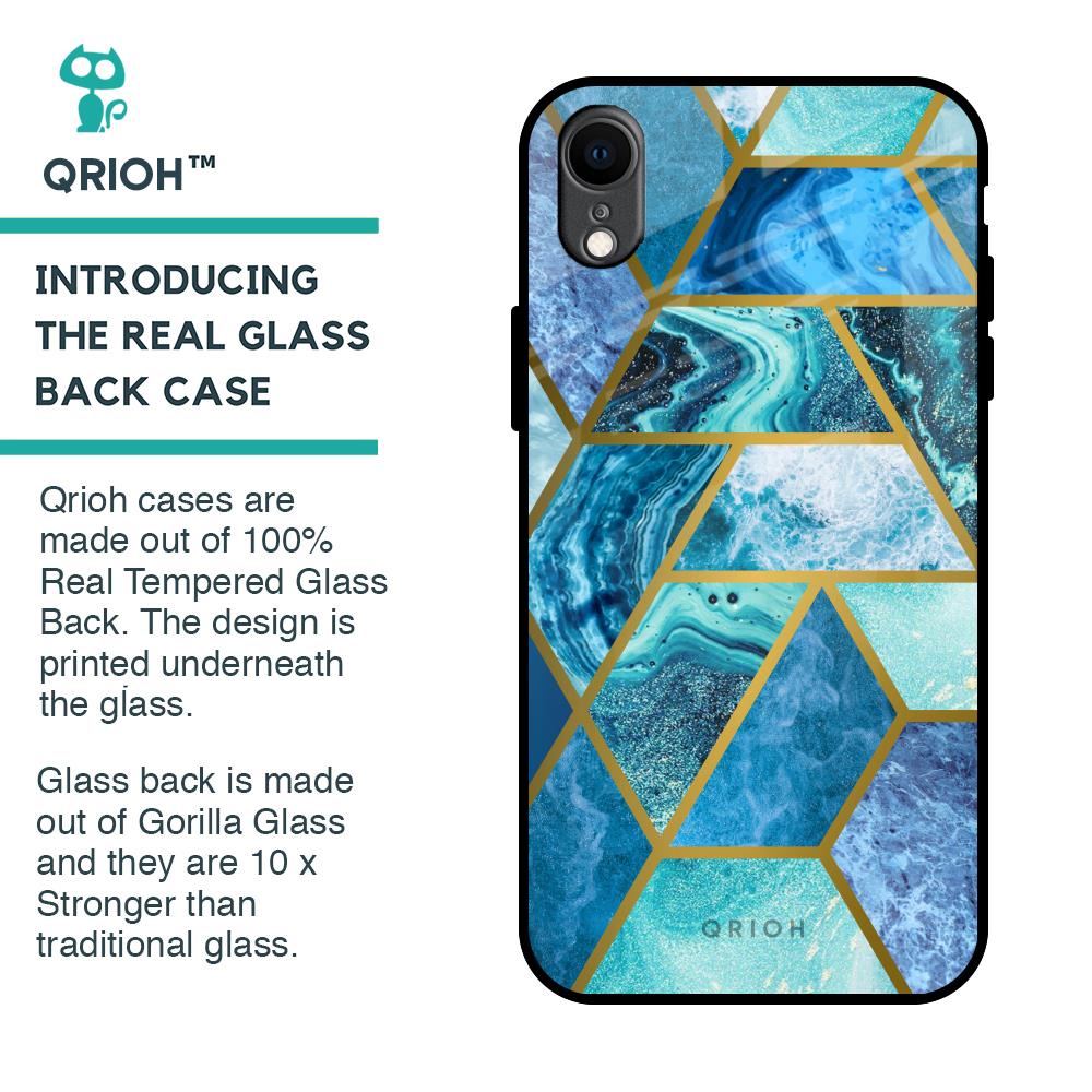 Turquoise Geometrical Marble Glass Case for iPhone XR