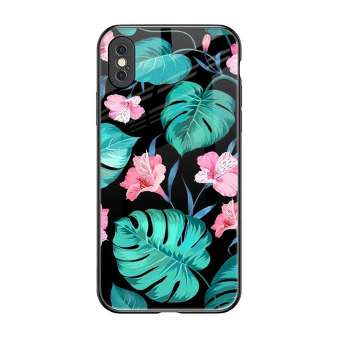 Tropical Leaves & Pink Flowers iPhone XS Glass Back Cover Online