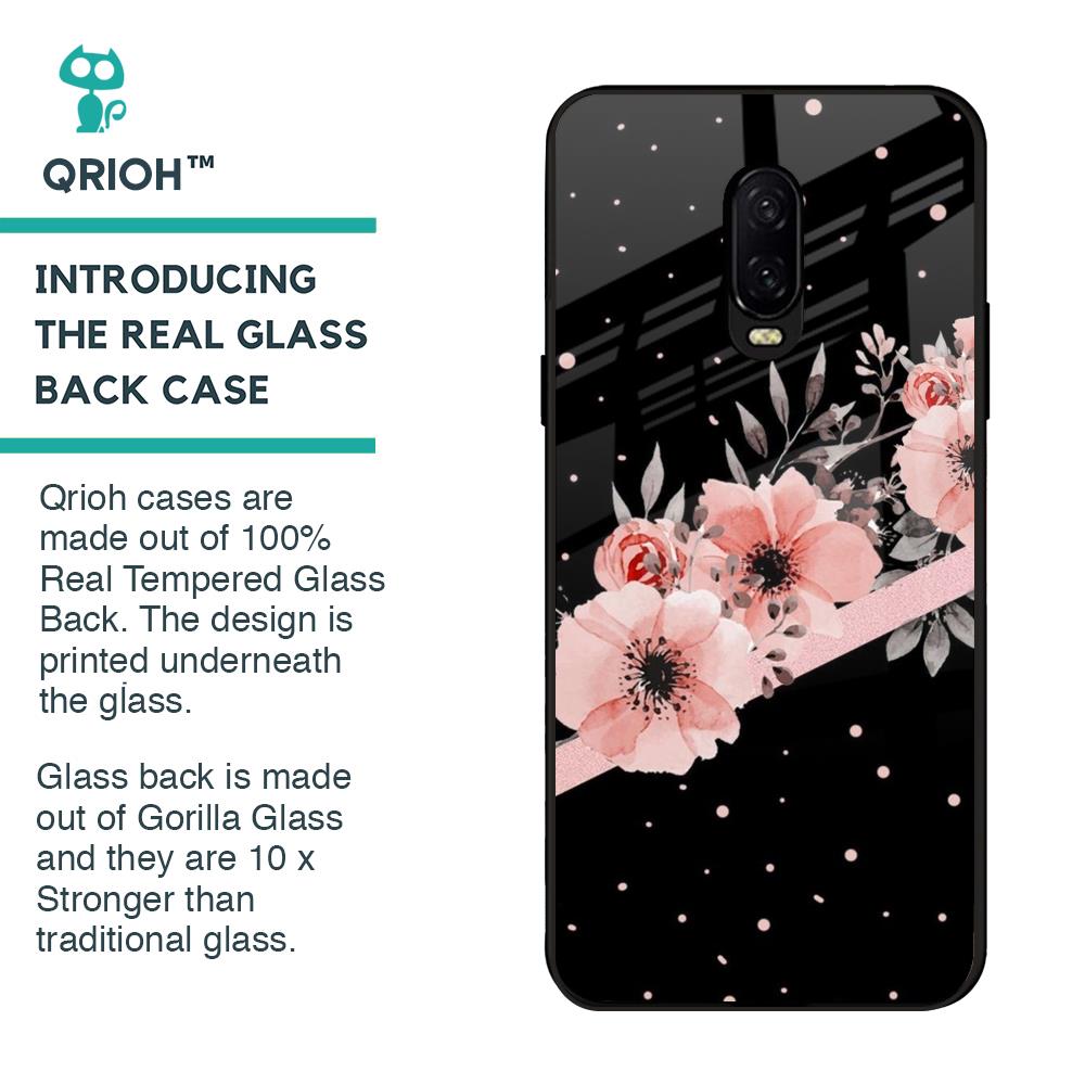 Floral Black Band Glass Case For OnePlus 6T
