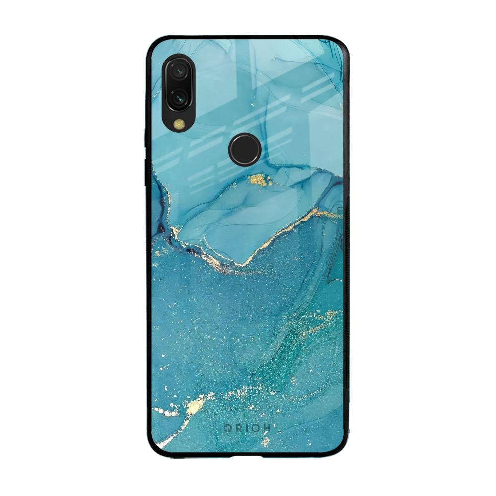Blue Golden Glitter Xiaomi Redmi Note Glass Back Cover Flat 35