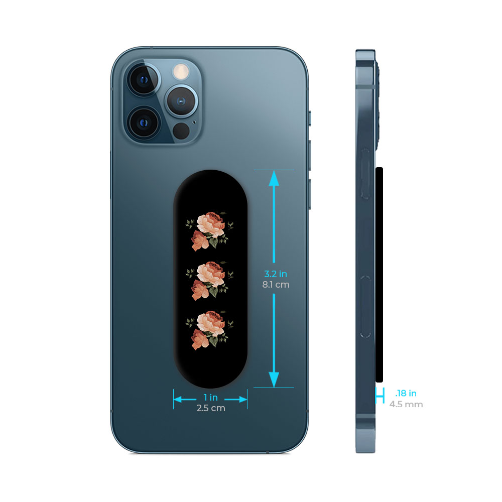 Black Floral Glass case with Slider Phone Grip Combo