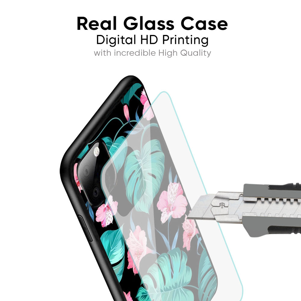 Tropical Leaves & Pink Flowers Glass Case for Samsung Galaxy A25 5G