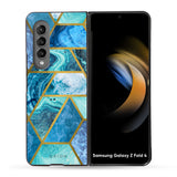 Turquoise Geometrical Marble Glass Case for Samsung Galaxy Z Fold4 5G