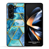Turquoise Geometrical Marble Glass Case for Samsung Galaxy Z Fold5 5G