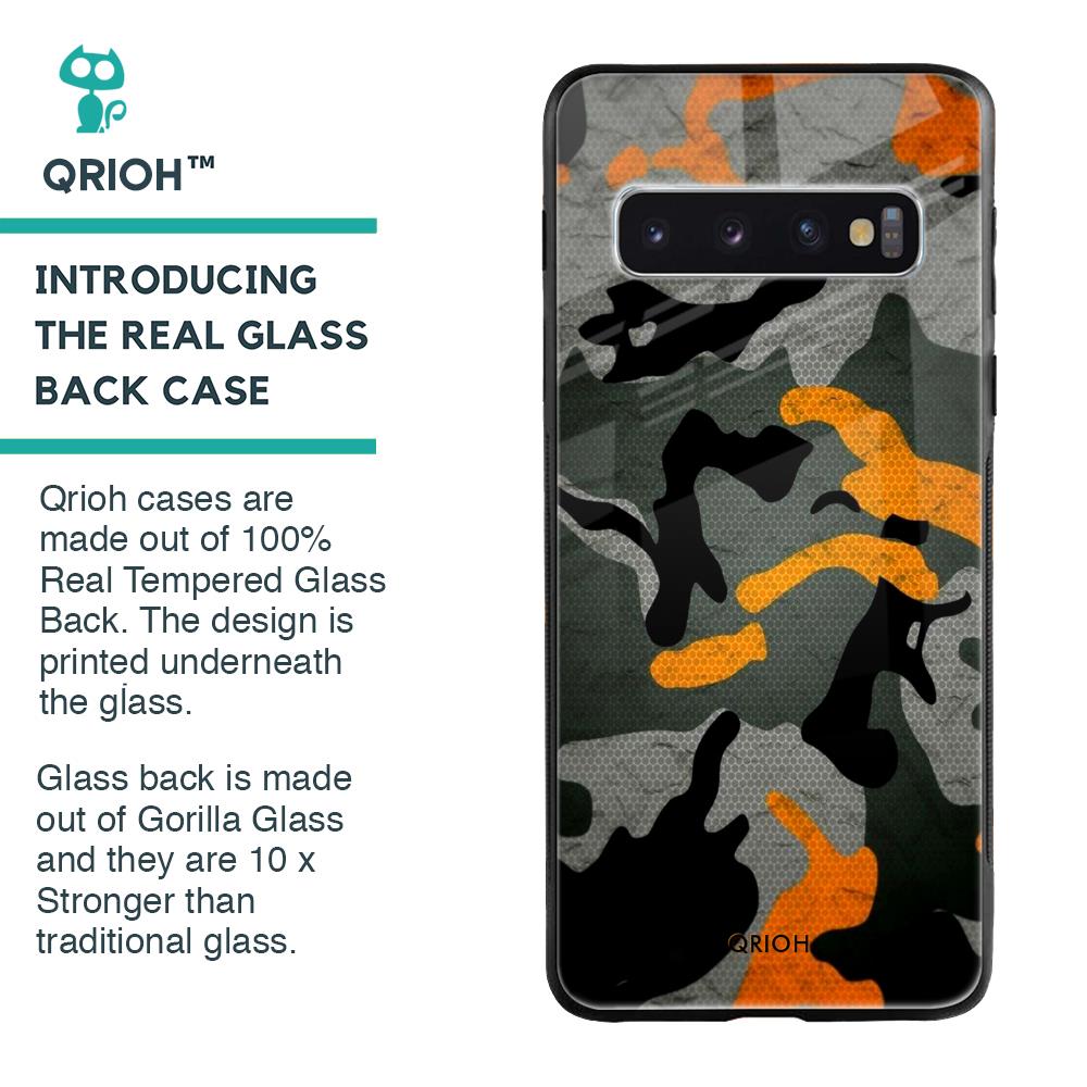Camouflage Orange Glass Case For Samsung Galaxy S10 Plus