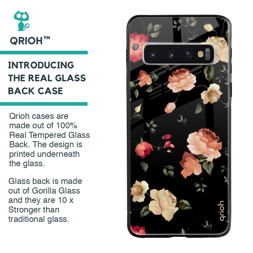 Black Spring Floral Glass Case for Samsung Galaxy S10 Plus
