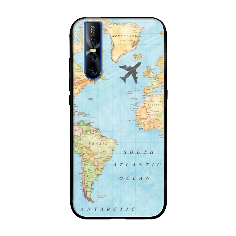 Travel Map Vivo V15 Pro Glass Back Cover Online