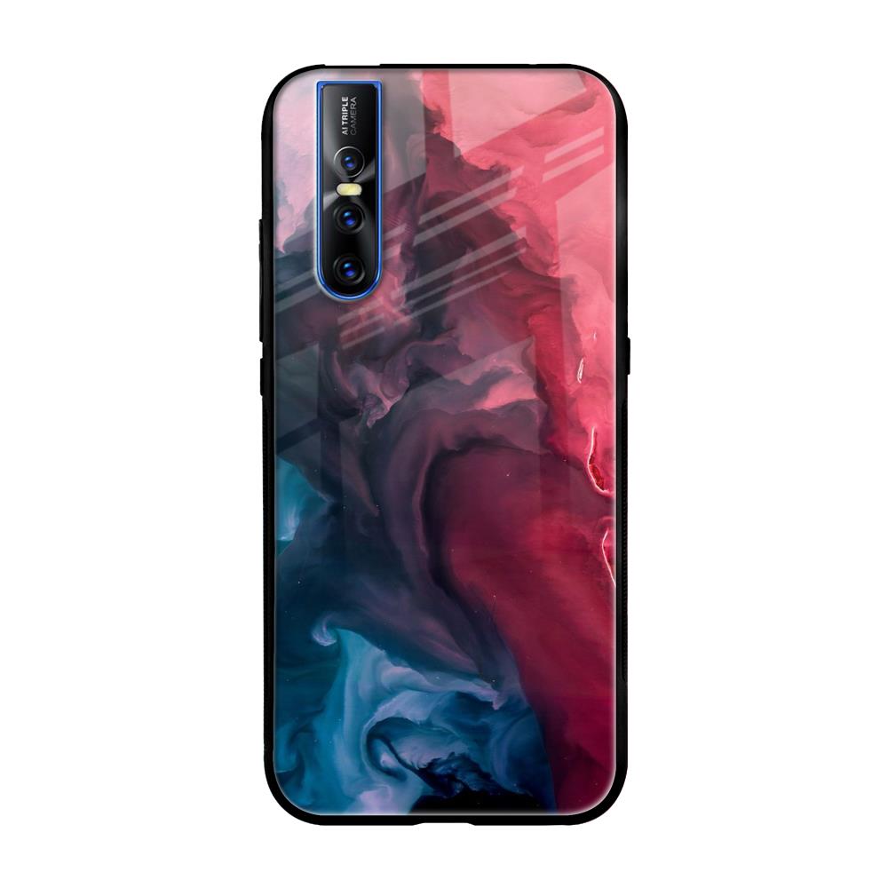 Blue & Red Smoke Vivo V15 Pro Glass Back Cover Online