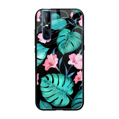 Tropical Leaves & Pink Flowers Vivo V15 Pro Glass Cases & Covers Online