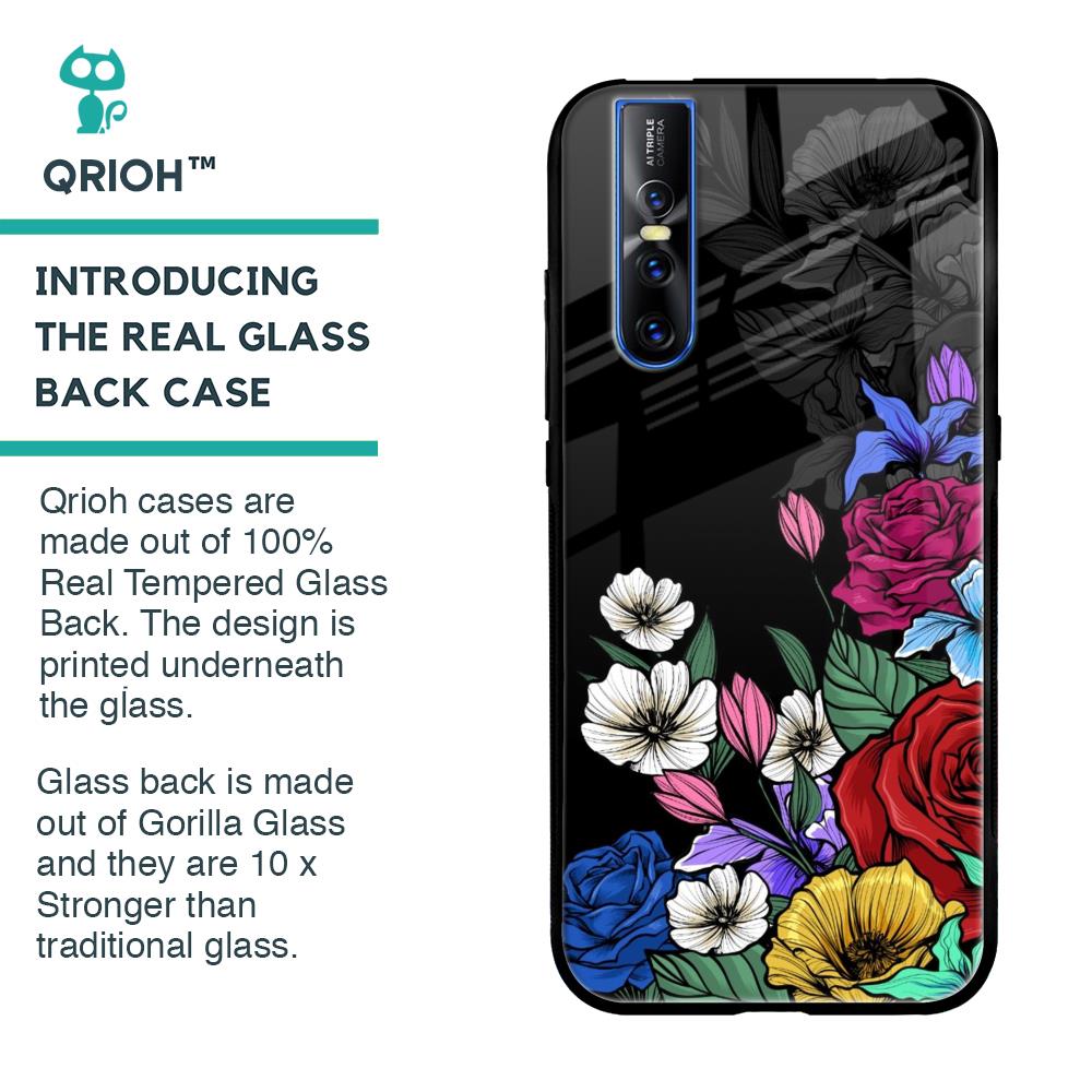 Rose Flower Bunch Art Glass Case for Vivo V15 Pro