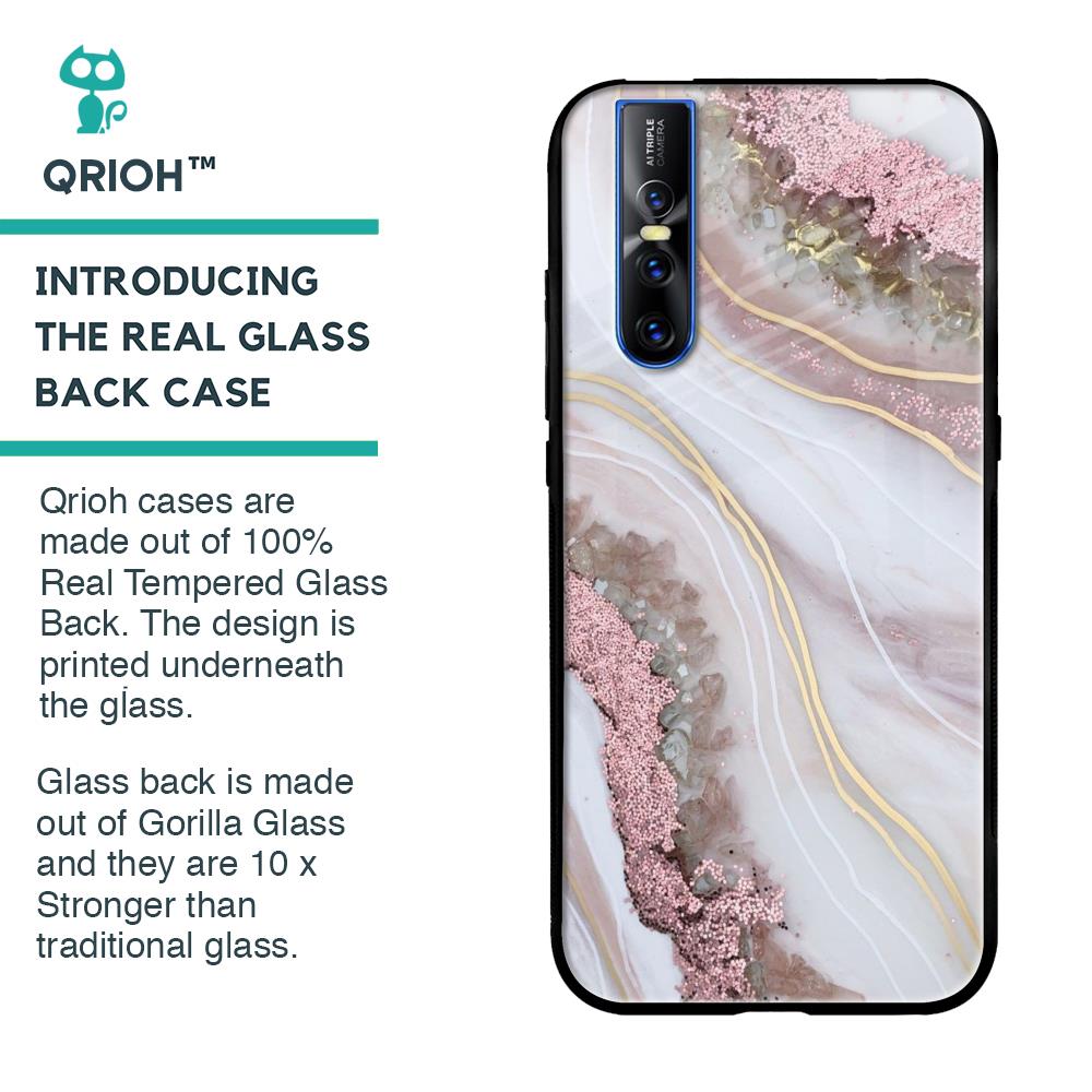 Pink & Gold Gllitter Marble Glass Case for Vivo V15 Pro