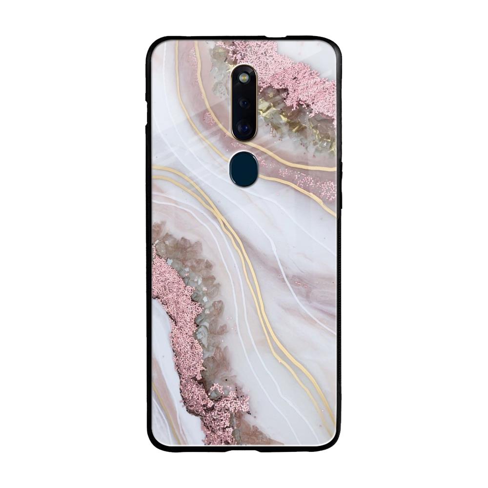 Pink & Gold Gllitter Marble Oppo F11 Pro Glass Back Cover Online