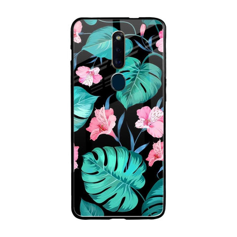 Tropical Leaves & Pink Flowers Oppo F11 Pro Glass Cases & Covers Online