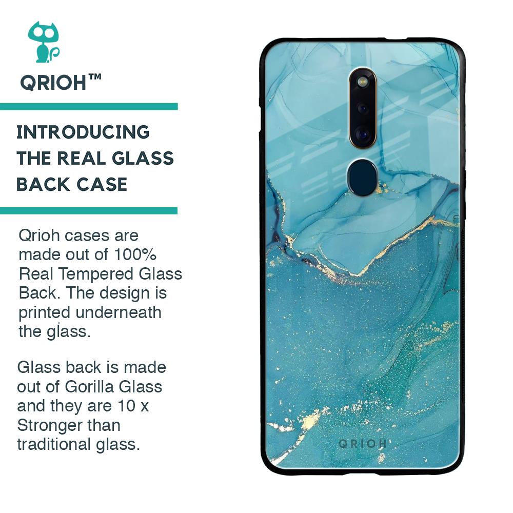 Blue Golden Glitter Glass Case for Oppo F11 Pro