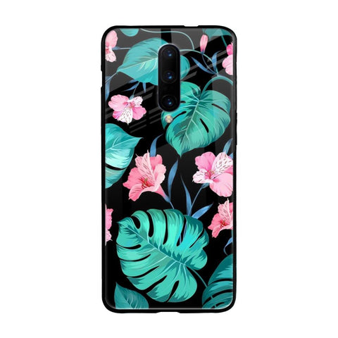 Tropical Leaves & Pink Flowers OnePlus 7 Pro Glass Back Cover Online