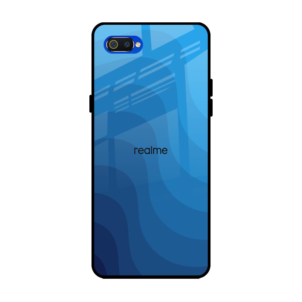 Pro Max Realme C2 Back Cover Black Blue Wave Abstract Glass Case