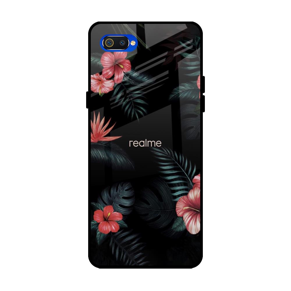 Tropical Art Flower Realme C2 Glass Back Cover Online