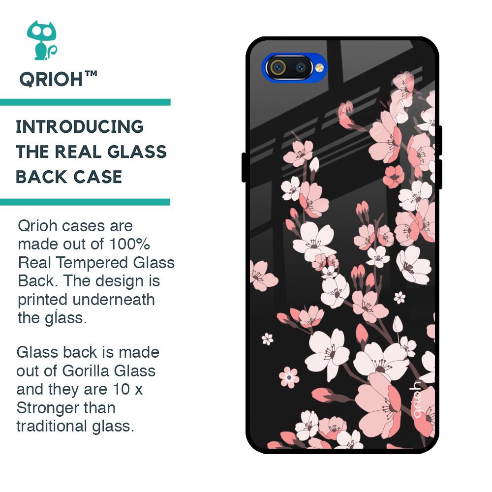 Black Cherry Blossom Glass Case for Realme C2