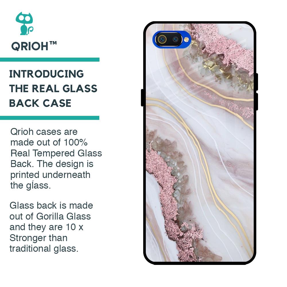 Pink & Gold Gllitter Marble Glass Case for Realme C2