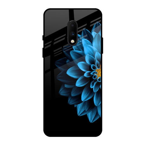 Half Blue Flower OnePlus 7 Glass Back Cover Online