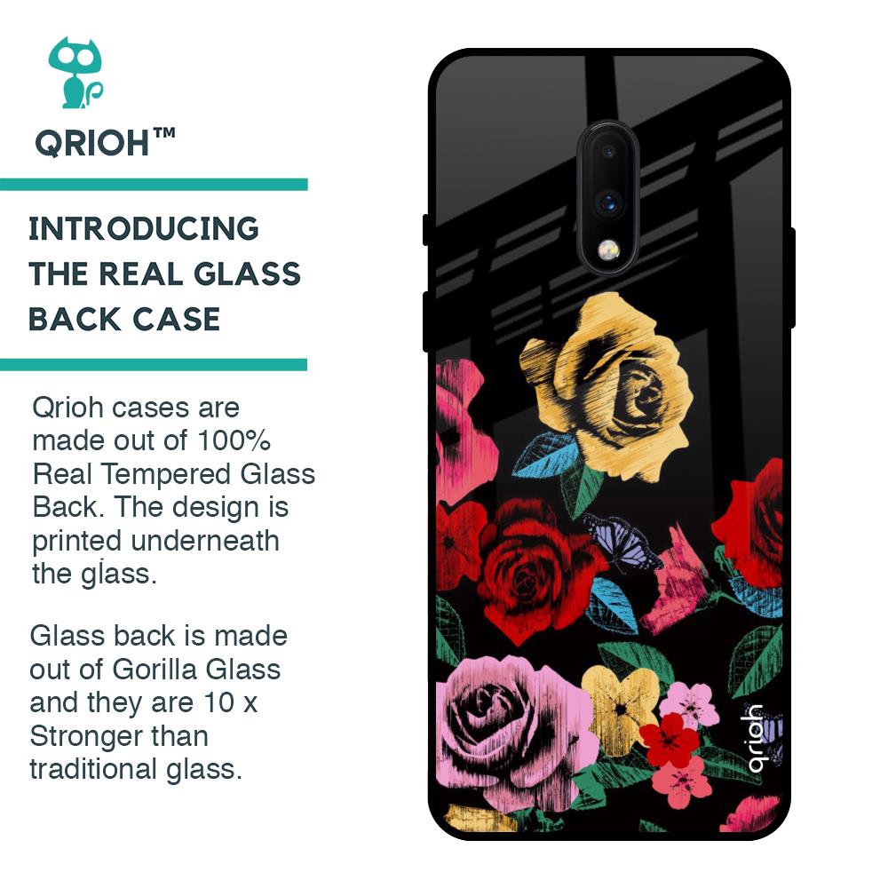 Floral Decorative Glass Case For OnePlus 7