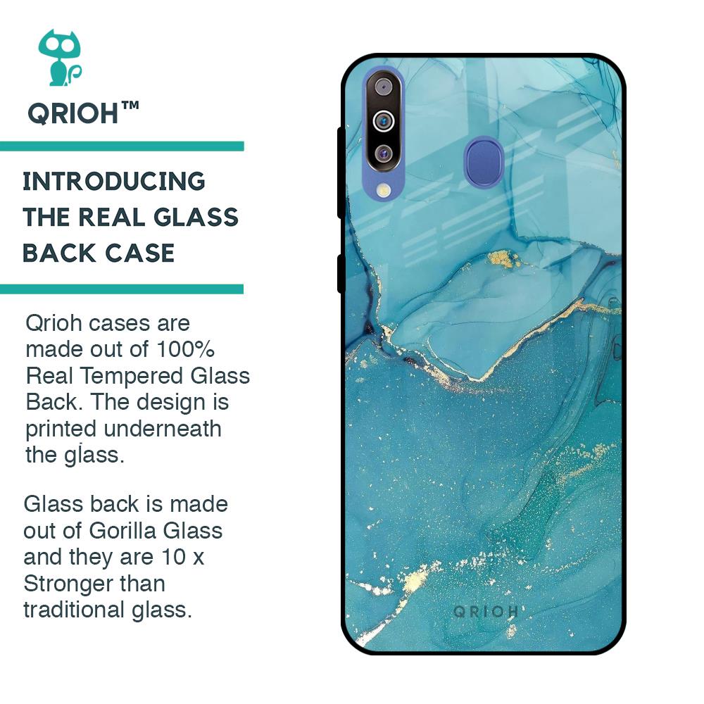 Blue Golden Glitter Glass Case for Samsung Galaxy M40