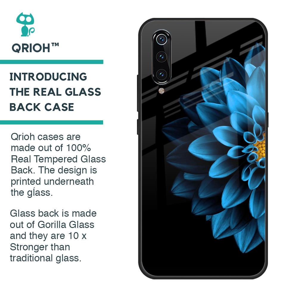 Half Blue Flower Glass Case for Xiaomi Mi A3