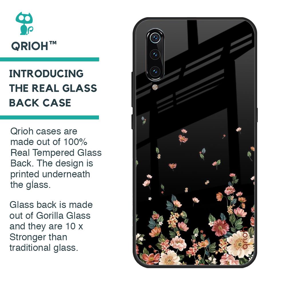 Floating Floral Print Glass Case for Xiaomi Mi A3
