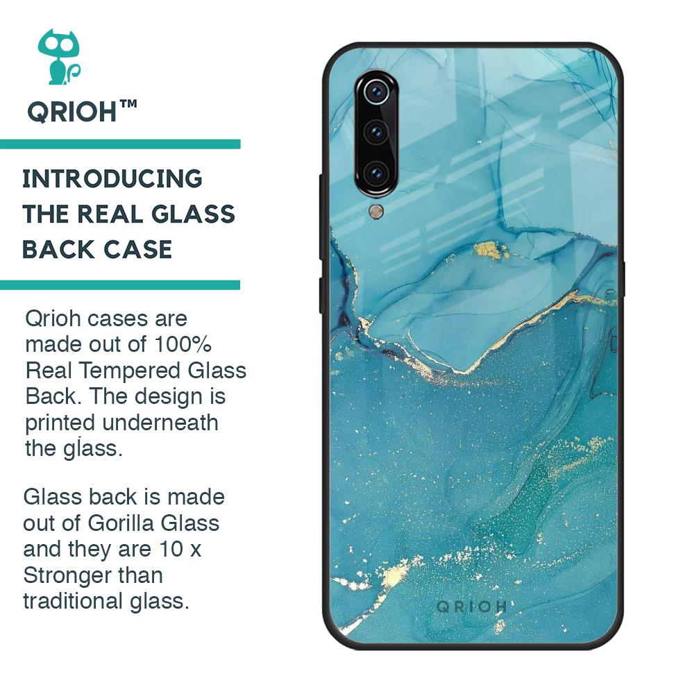 Blue Golden Glitter Glass Case for Xiaomi Mi A3