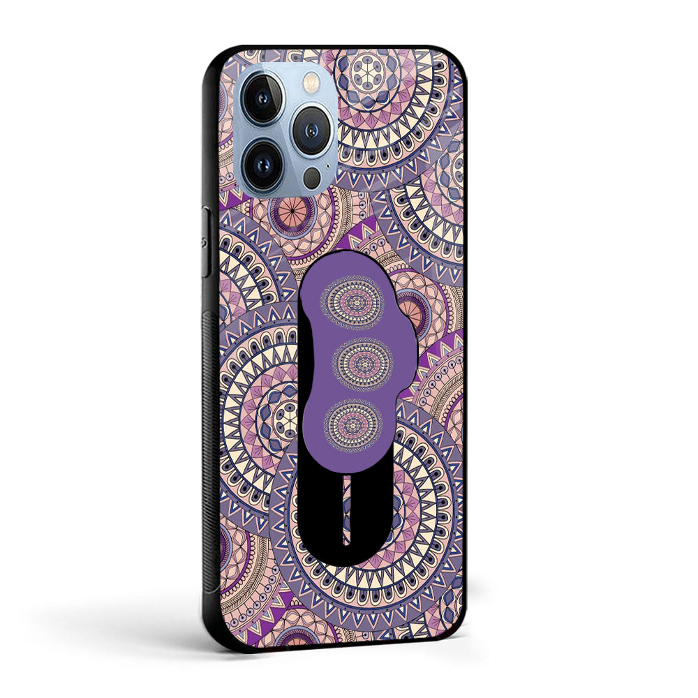 Mandala Glass case with Slider Phone Grip Combo