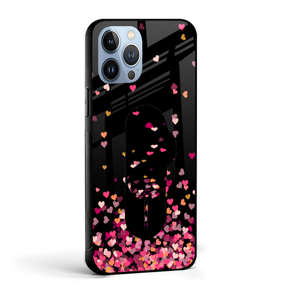 Heart Rain Fall Glass case with Slider Phone Grip Combo