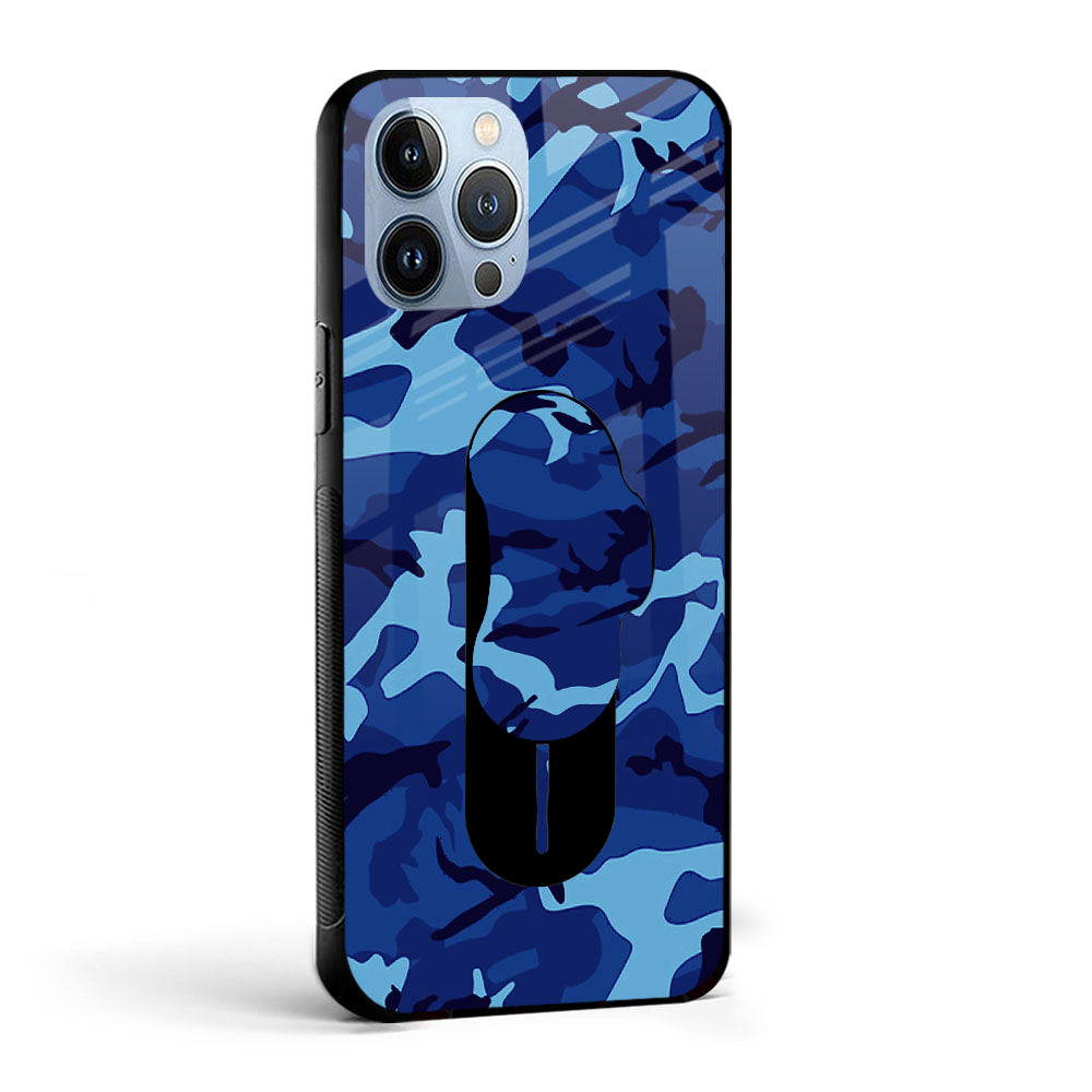 Dark Army Blue Glass case with Slider Phone Grip Combo