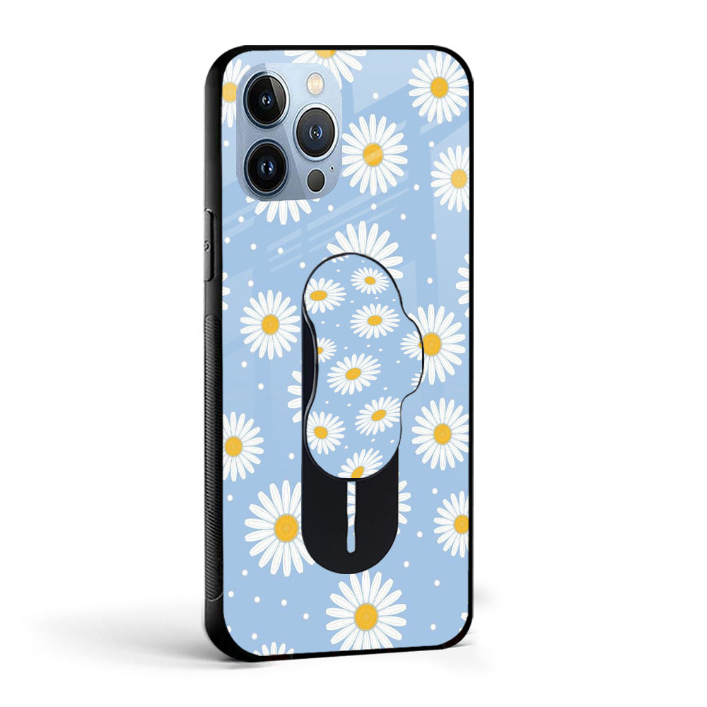 Pastel Blue Glass case with Slider Phone Grip Combo