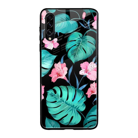 Tropical Leaves & Pink Flowers Samsung Galaxy A30s Glass Back Cover Online