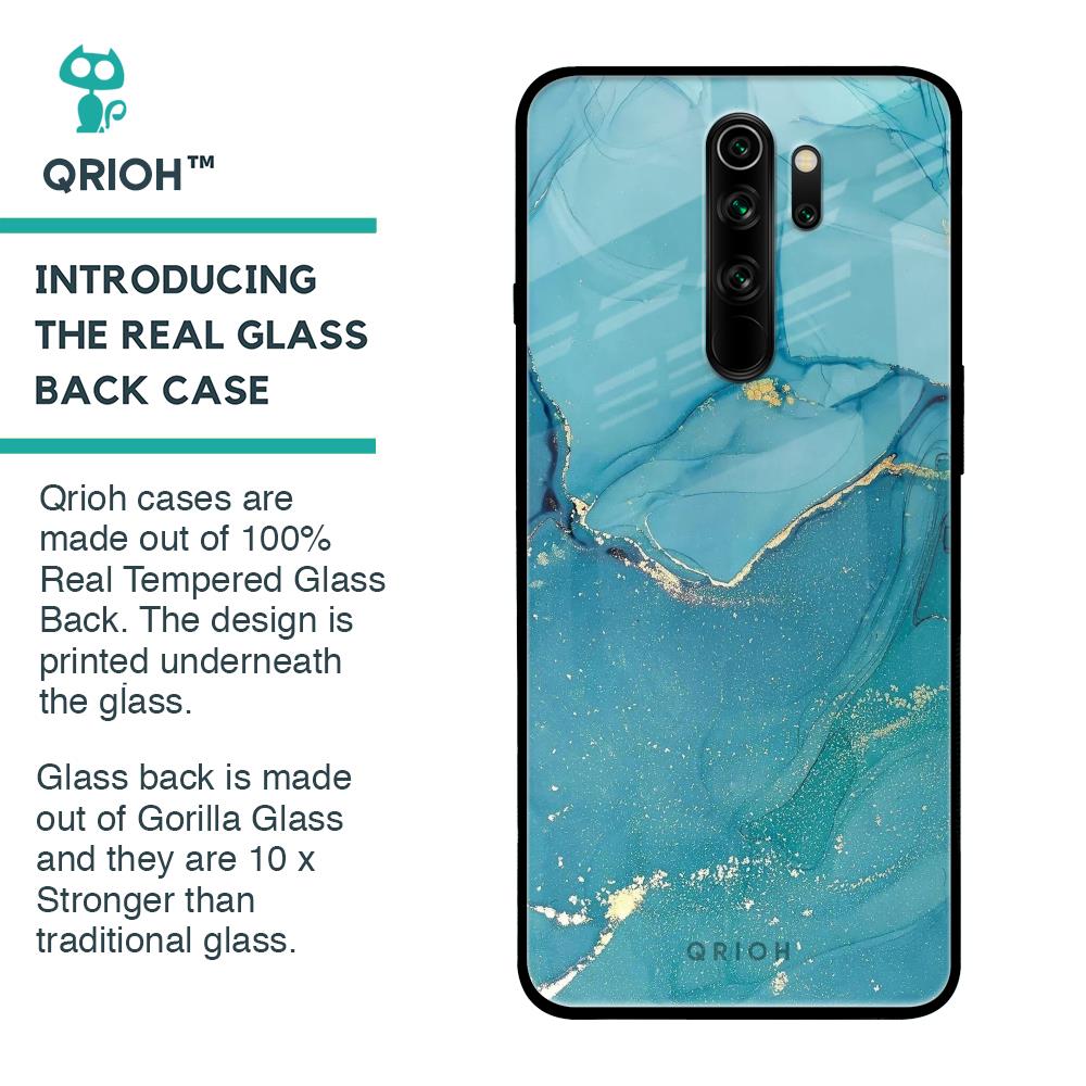 Blue Golden Glitter Glass Case for Xiaomi Redmi Note 8 Pro