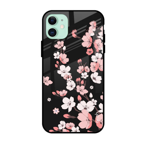Black Cherry Blossom Apple iPhone 11 Glass Cases & Covers Online