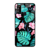 Tropical Leaves & Pink Flowers Samsung Galaxy M30s Glass Back Cover Online