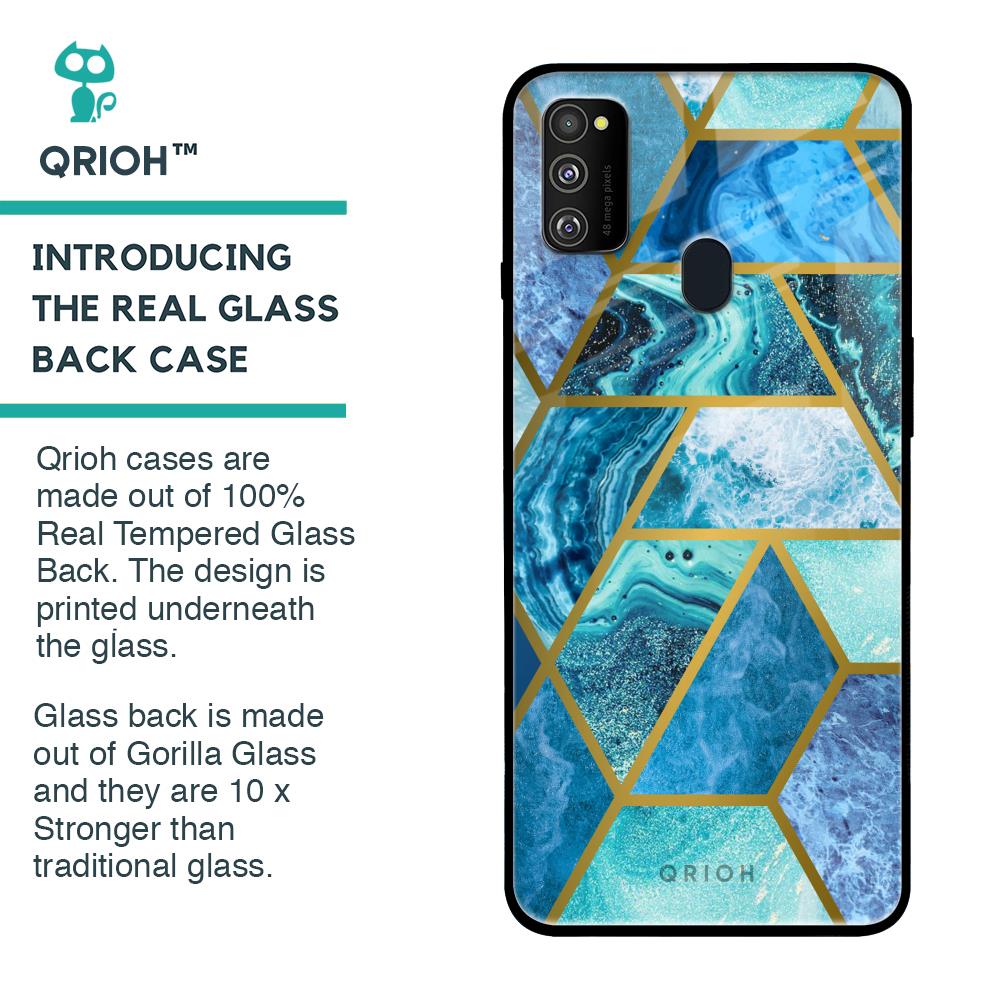 Turquoise Geometrical Marble Samsung Galaxy M30s Glass Back Cover