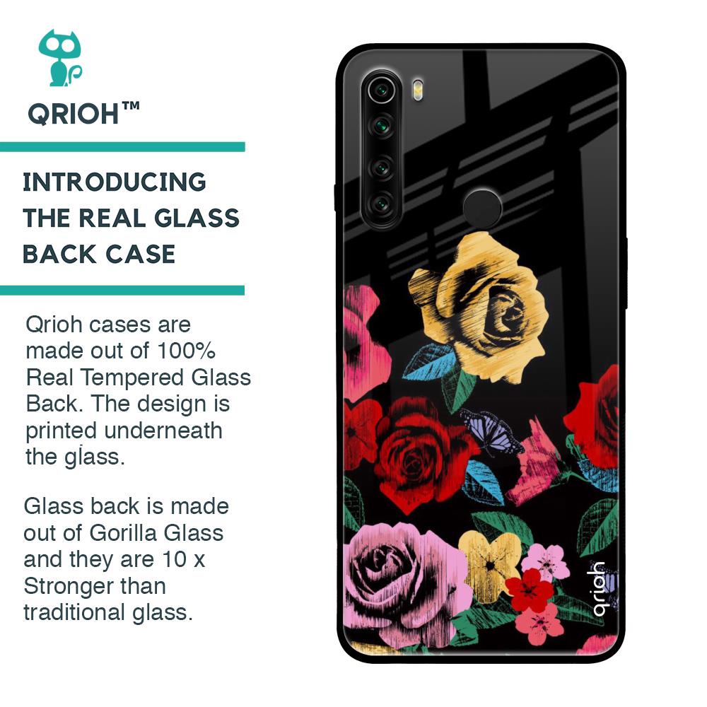 Floral Decorative Glass Case For Xiaomi Redmi Note 8