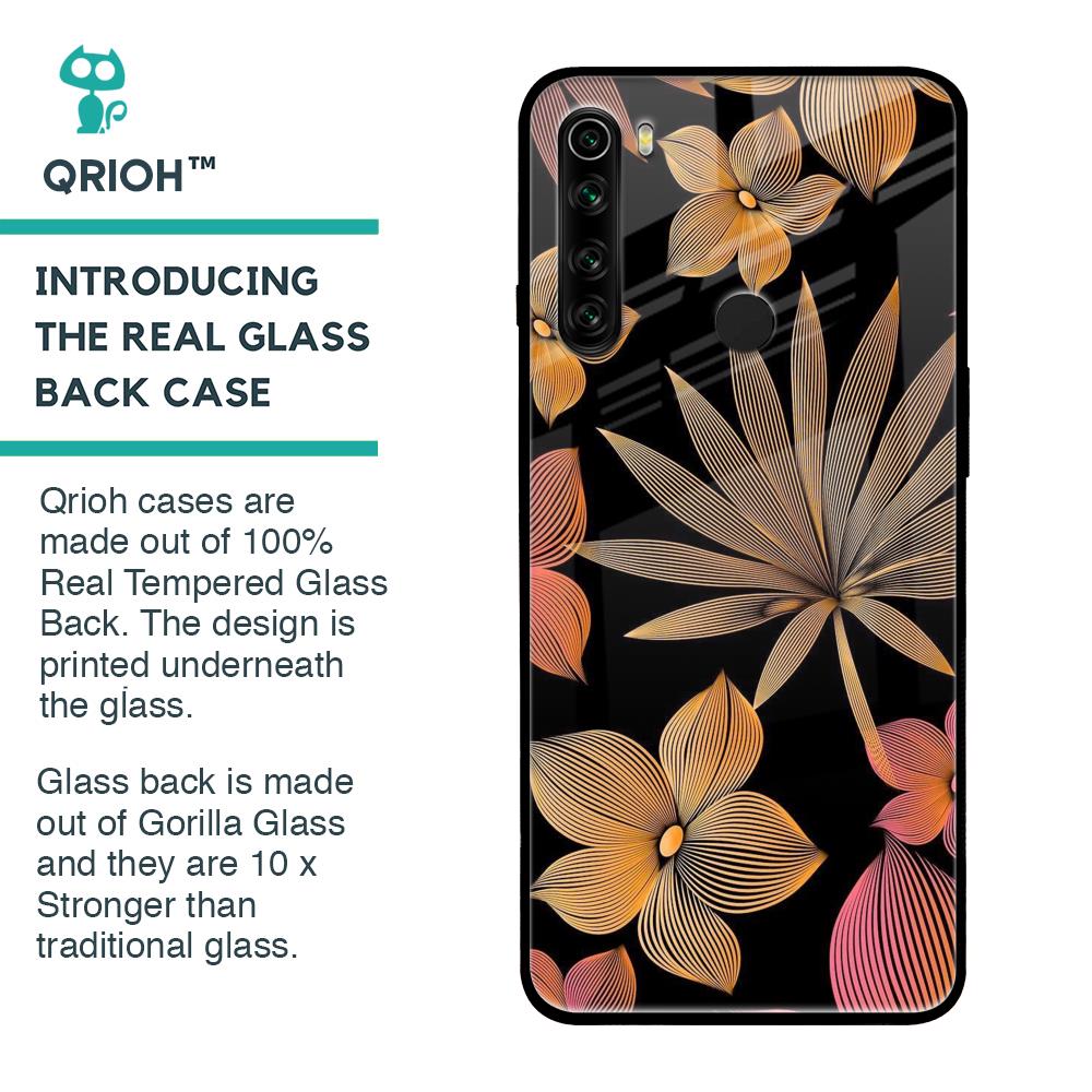 Lines Pattern Flowers Glass Case for Xiaomi Redmi Note 8