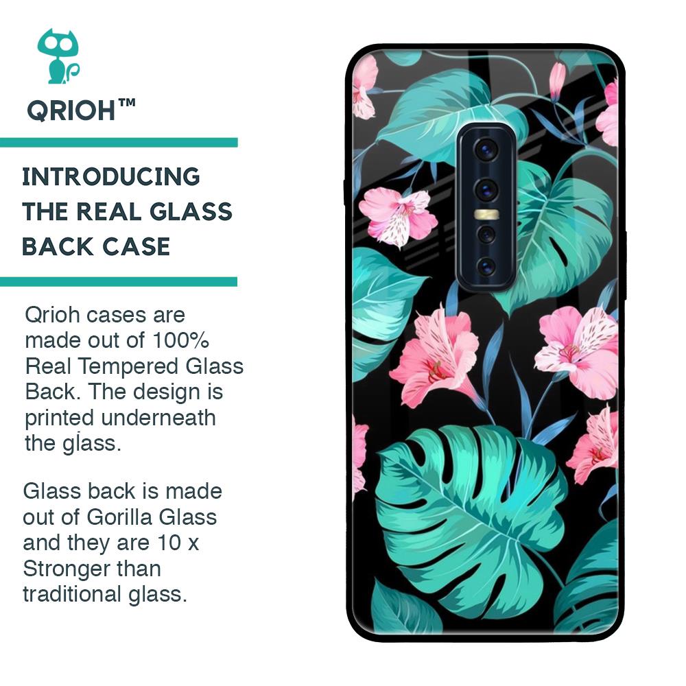 Tropical Leaves & Pink Flowers Glass case for Vivo V17 Pro