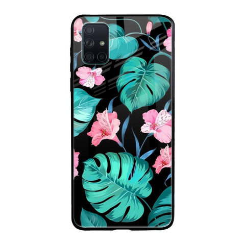 Tropical Leaves & Pink Flowers Samsung Galaxy A51 Glass Back Cover Online