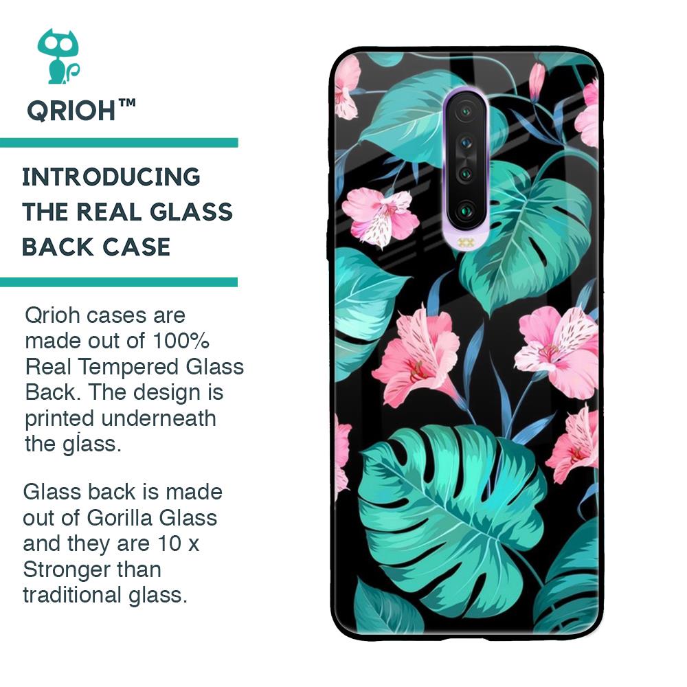 Tropical Leaves & Pink Flowers Glass case for Poco X2