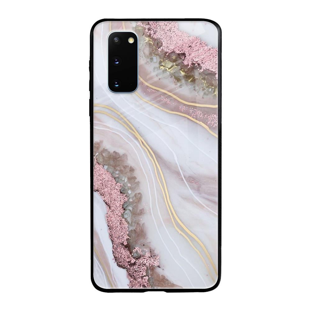 Pink & Gold Gllitter Marble Samsung Galaxy S20 Glass Back Cover Online